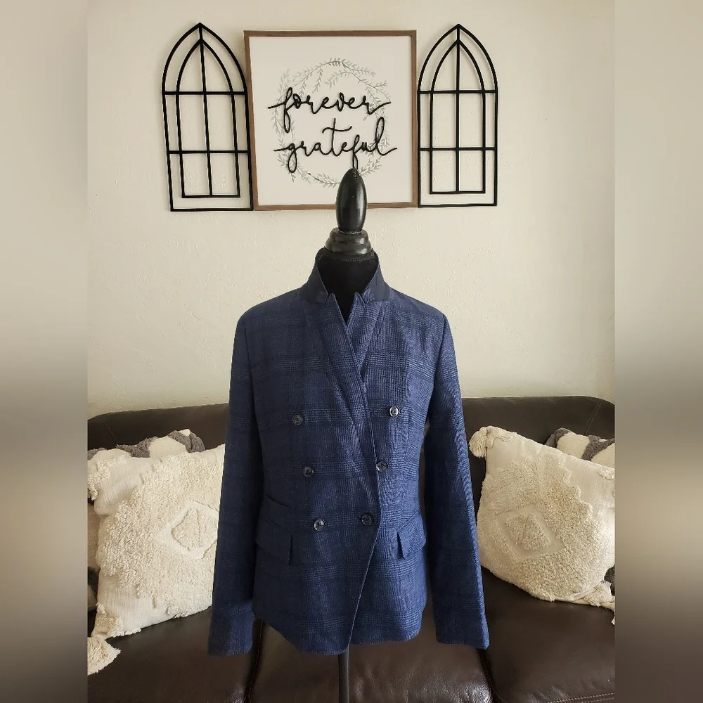 Banana Republic Double Breasted Plaid Blazer Size 8 Classic Boho Chic